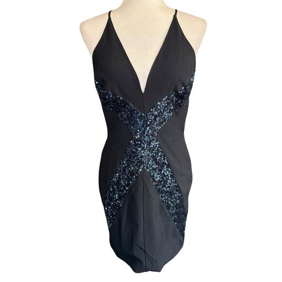 DRESS THE POPULATION V-NECK SLEEVELESS EMBELLISHED SEQUIN DRESS sz M - Picture 1 of 10